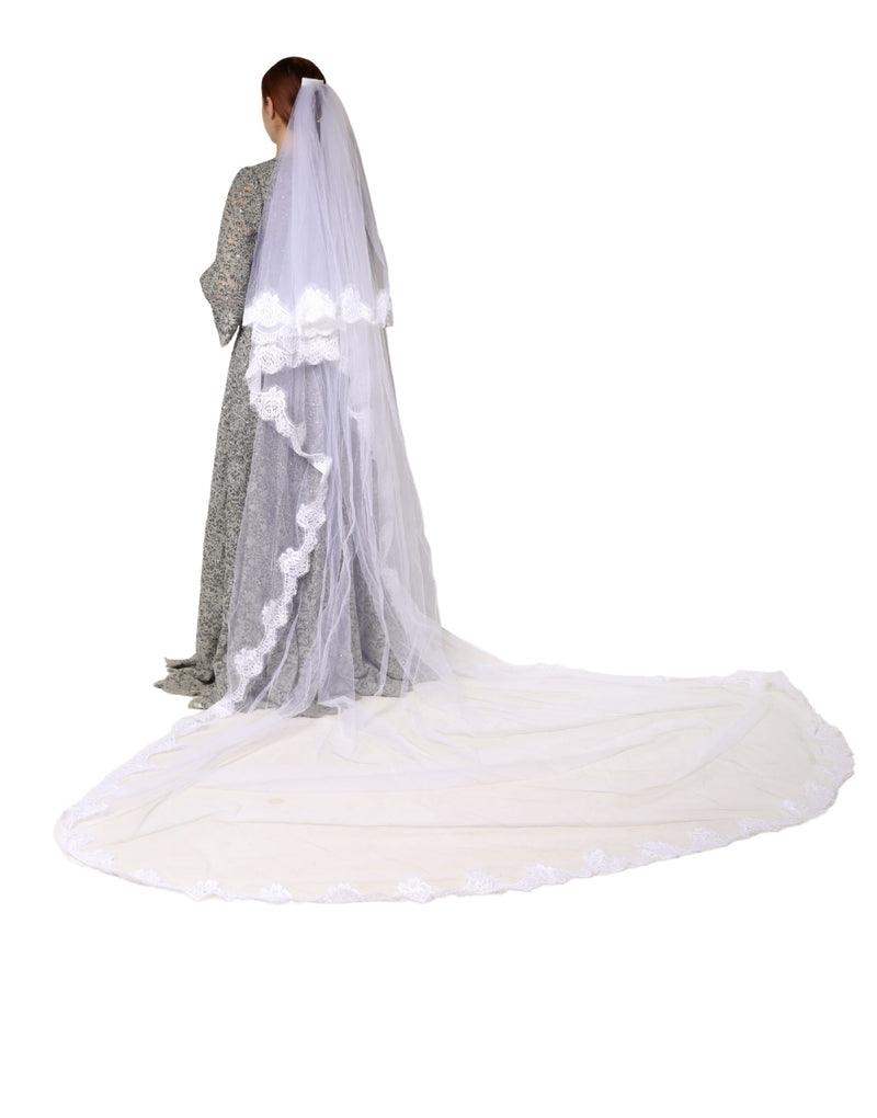 Dolce & Gabbana White Floral Lace Cathedral Veil - 3M Long
