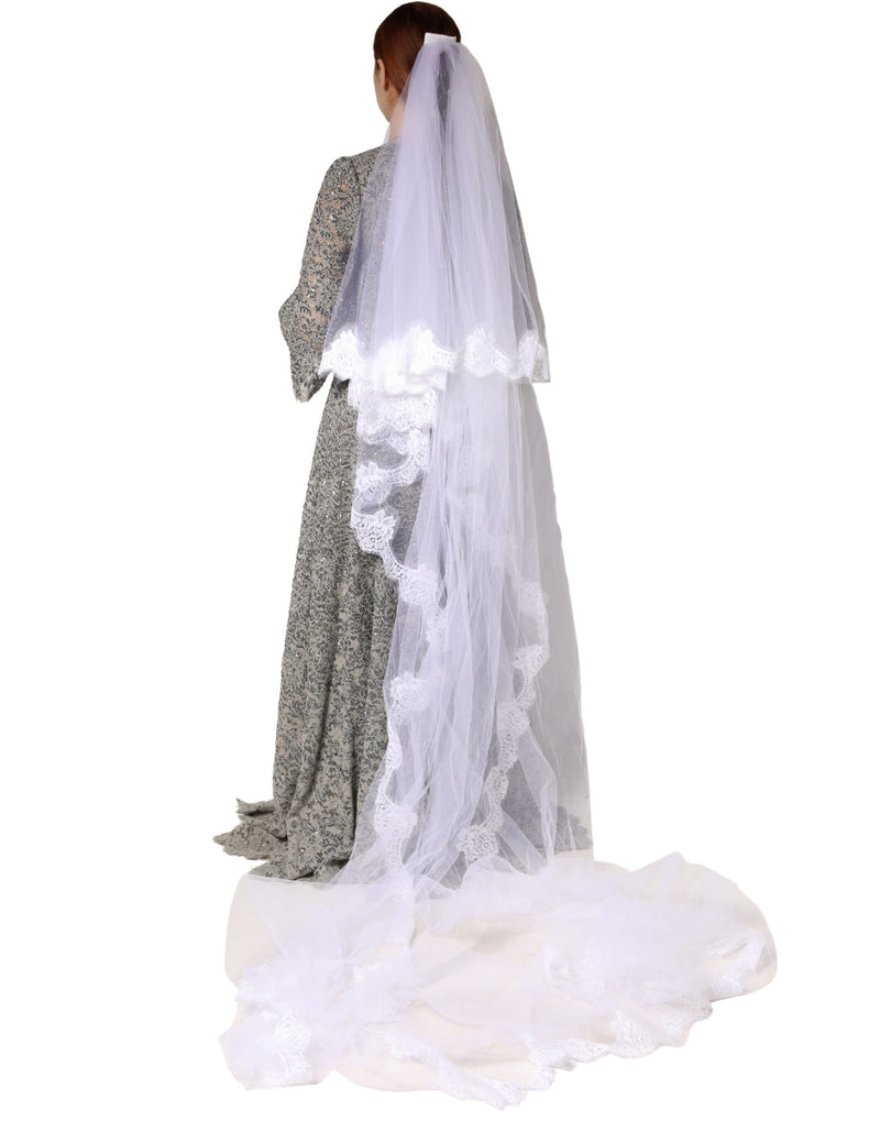 Dolce & Gabbana White Floral Lace Cathedral Veil - 3M Long