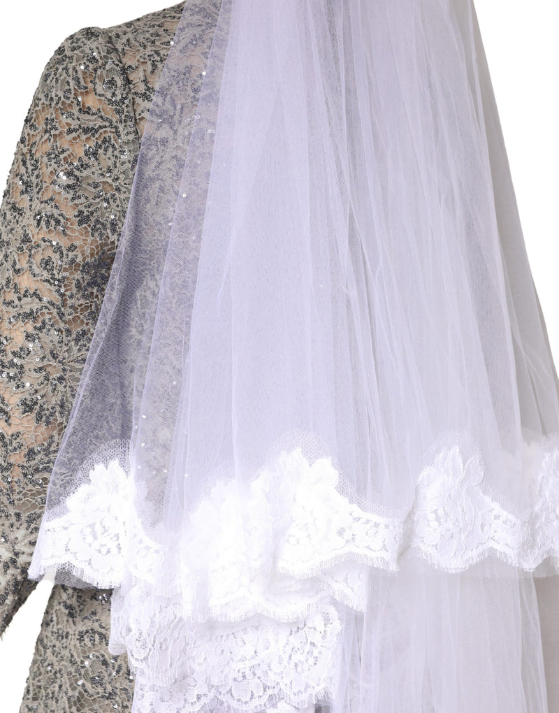 Dolce & Gabbana White Floral Lace Cathedral Veil - 3M Long