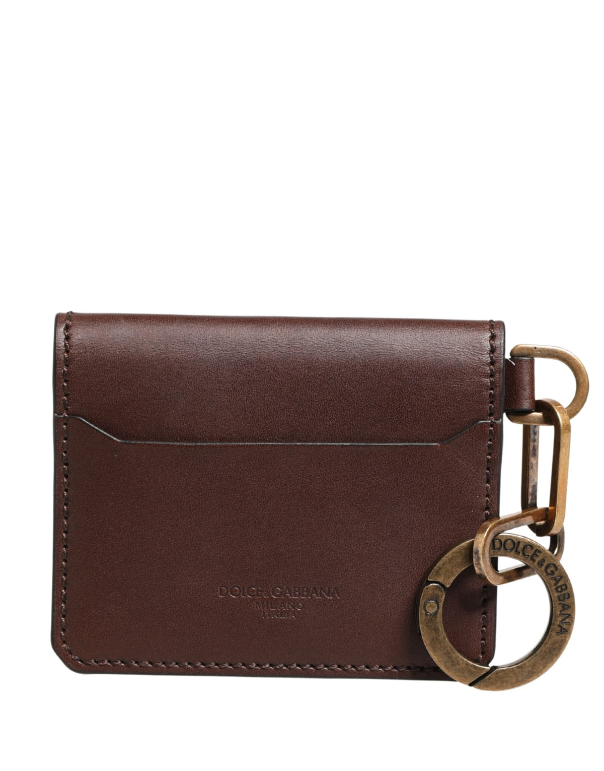 Dolce & Gabbana Brown Leather Logo Embossed Key Chain Card Holder