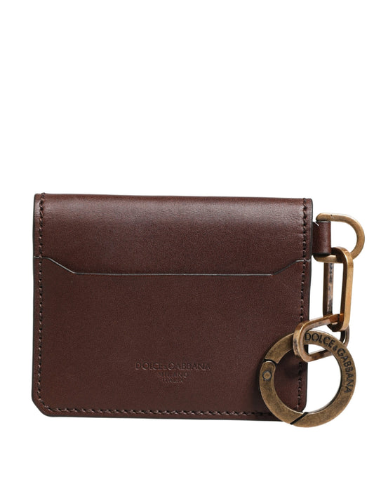 Dolce & Gabbana Brown Leather Logo Embossed Key Chain Card Holder