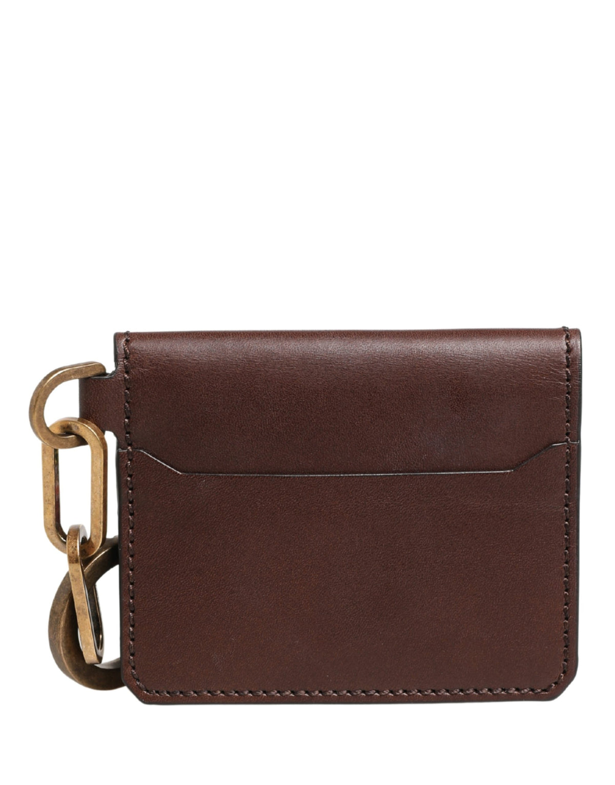Dolce & Gabbana Brown Leather Logo Embossed Key Chain Card Holder