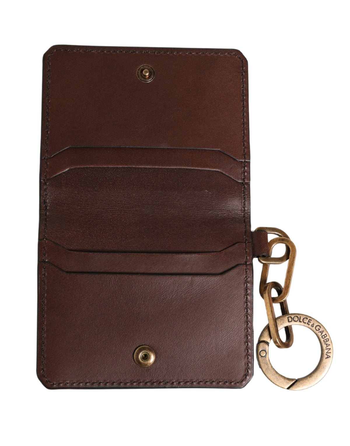 Dolce & Gabbana Brown Leather Logo Embossed Key Chain Card Holder