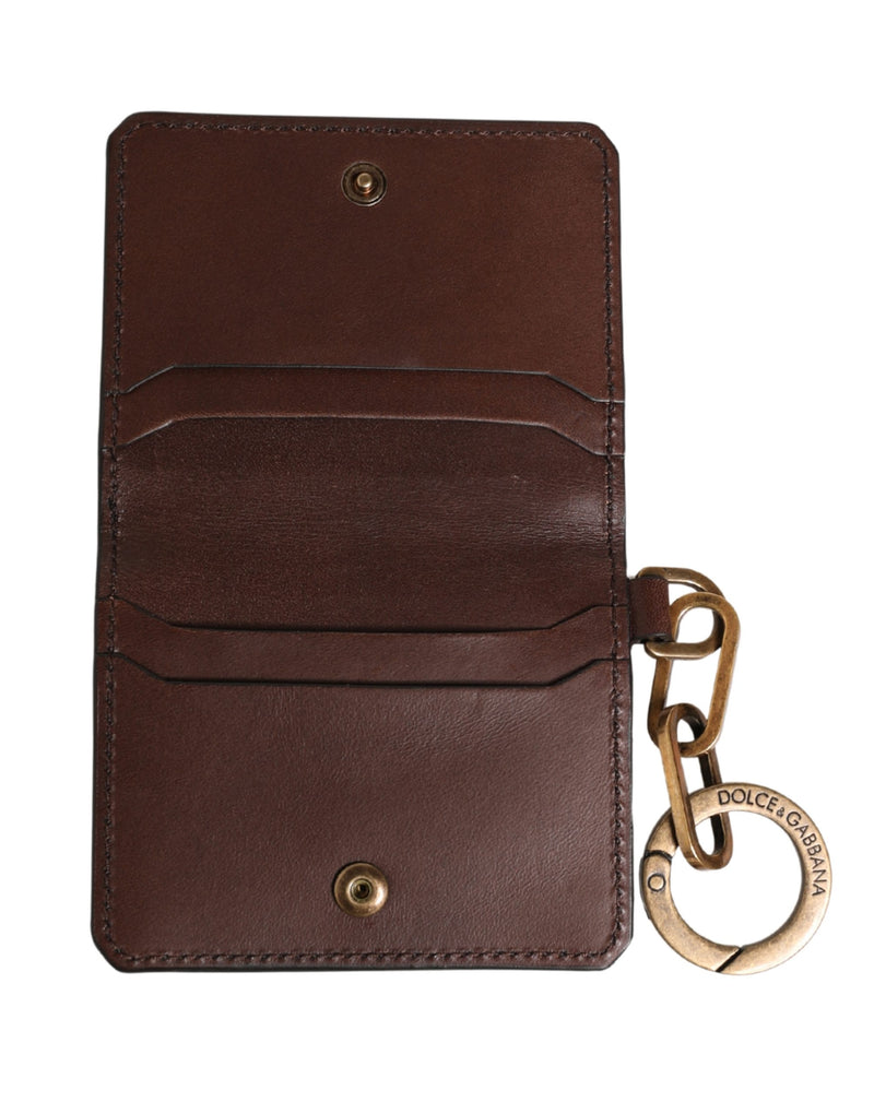 Dolce & Gabbana Brown Leather Logo Embossed Key Chain Card Holder