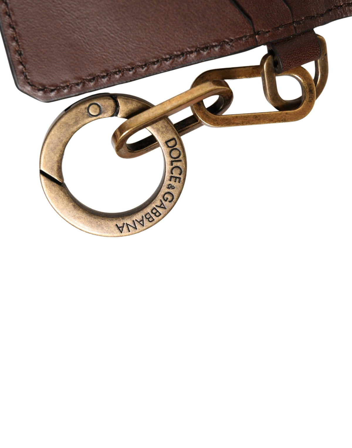 Dolce & Gabbana Brown Leather Logo Embossed Key Chain Card Holder