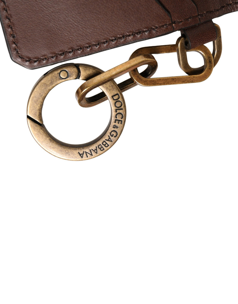 Dolce & Gabbana Brown Leather Logo Embossed Key Chain Card Holder