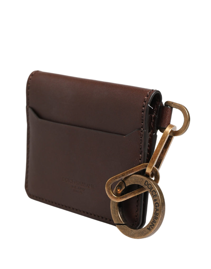 Dolce & Gabbana Brown Leather Logo Embossed Key Chain Card Holder
