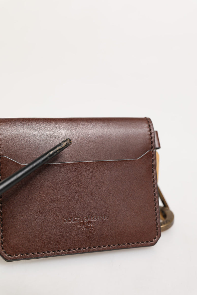 Dolce & Gabbana Brown Leather Logo Embossed Key Chain Card Holder