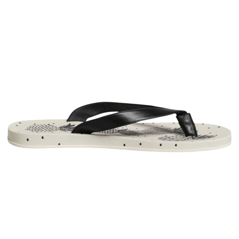 Dolce & Gabbana White Pineapple Print Slides Flip Flops