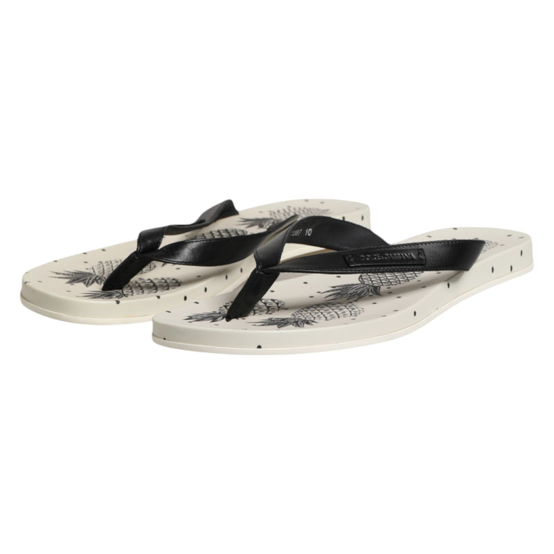 Dolce & Gabbana White Pineapple Print Slides Flip Flops