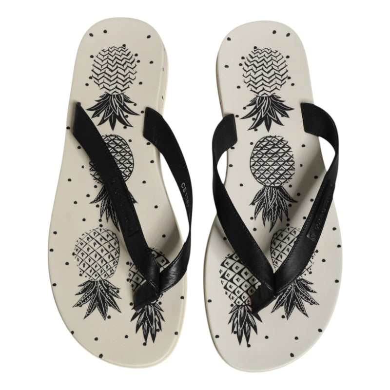 Dolce & Gabbana White Pineapple Print Slides Flip Flops