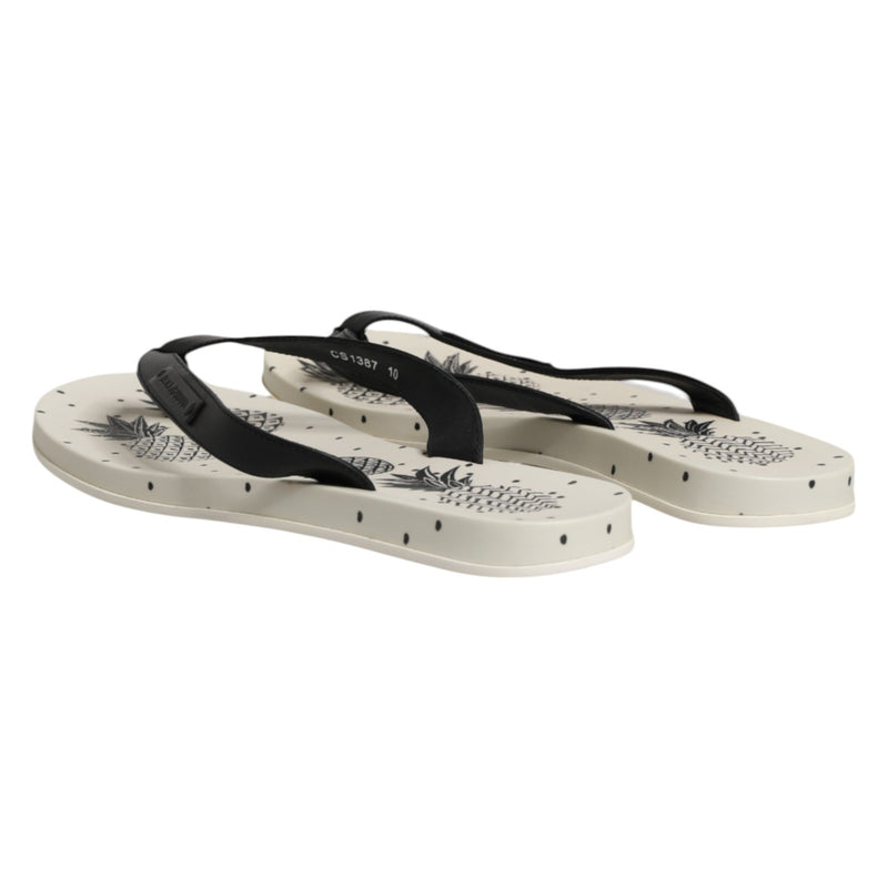 Dolce & Gabbana White Pineapple Print Slides Flip Flops