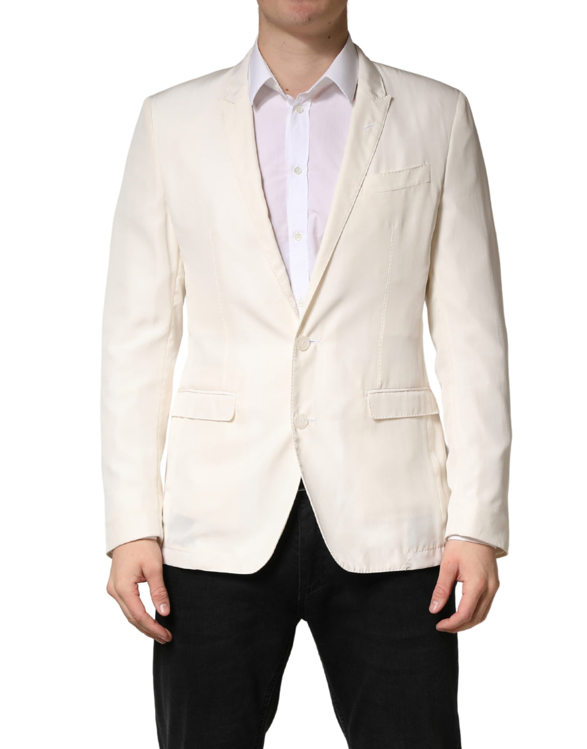 Veste blazer Dolce &amp; Gabbana blanche en coton à simple boutonnage