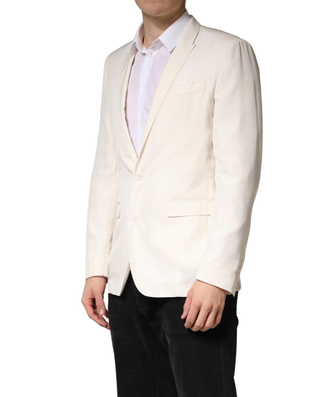 Veste blazer Dolce &amp; Gabbana blanche en coton à simple boutonnage