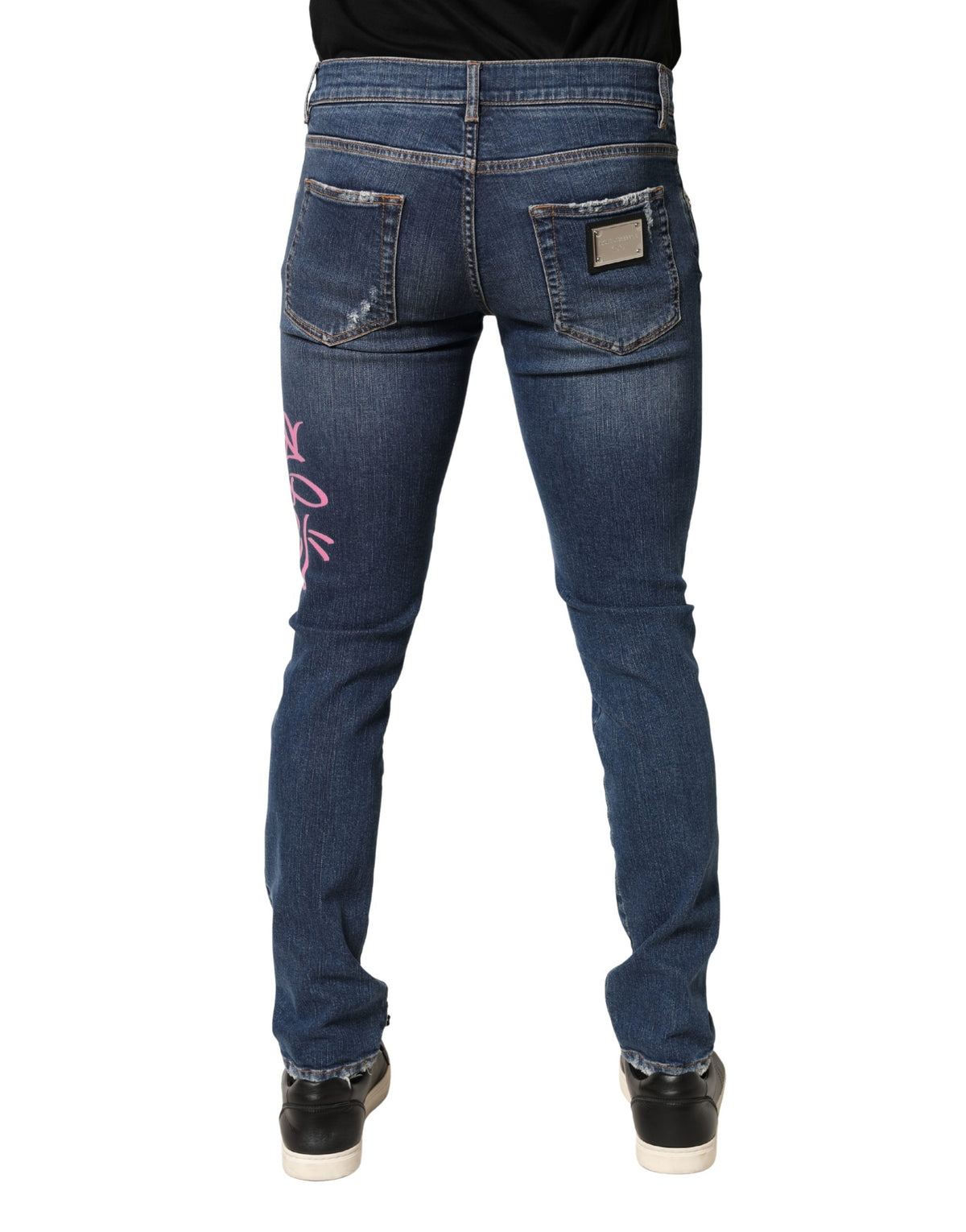 Jean skinny bleu délavé à imprimé graffiti Dolce &amp; Gabbana