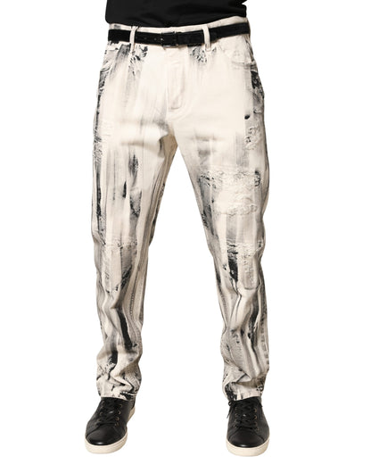 Jean Dolce &amp; Gabbana blanc à imprimé peinture délavé