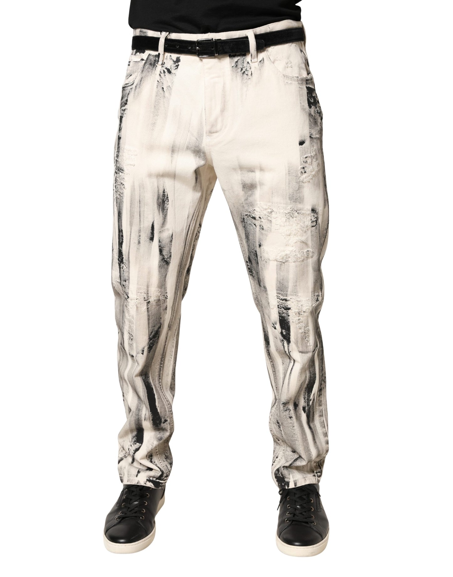 Jean Dolce &amp; Gabbana blanc à imprimé peinture délavé