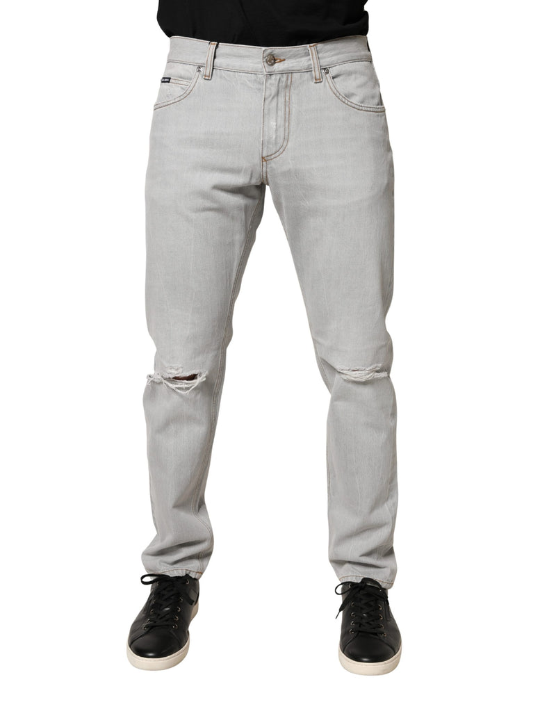 Dolce & Gabbana Lichtgrijs Gescheurd Katoen Regular Denim Jeans
