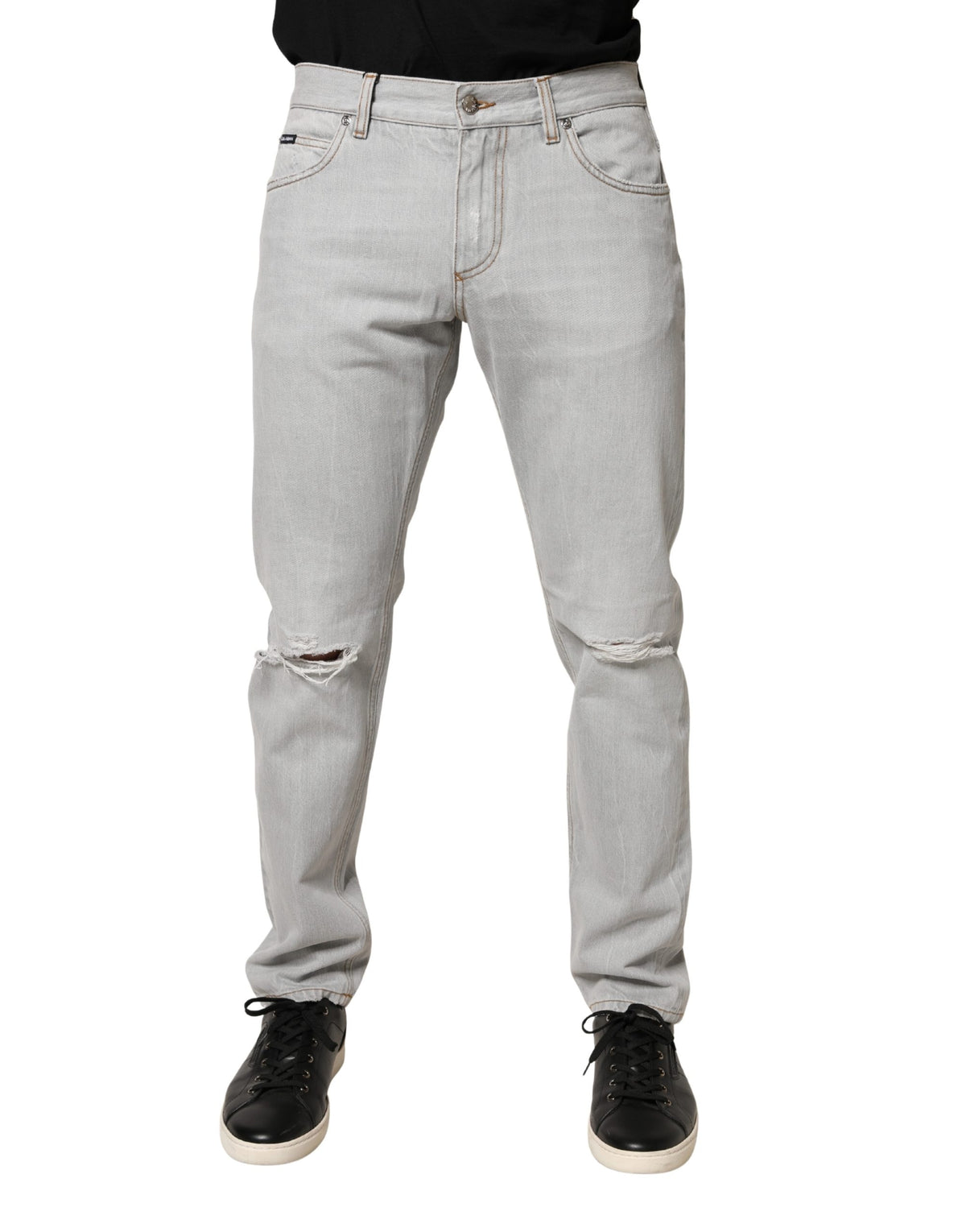 Jean Dolce &amp; Gabbana gris clair déchiré en coton, coupe droite