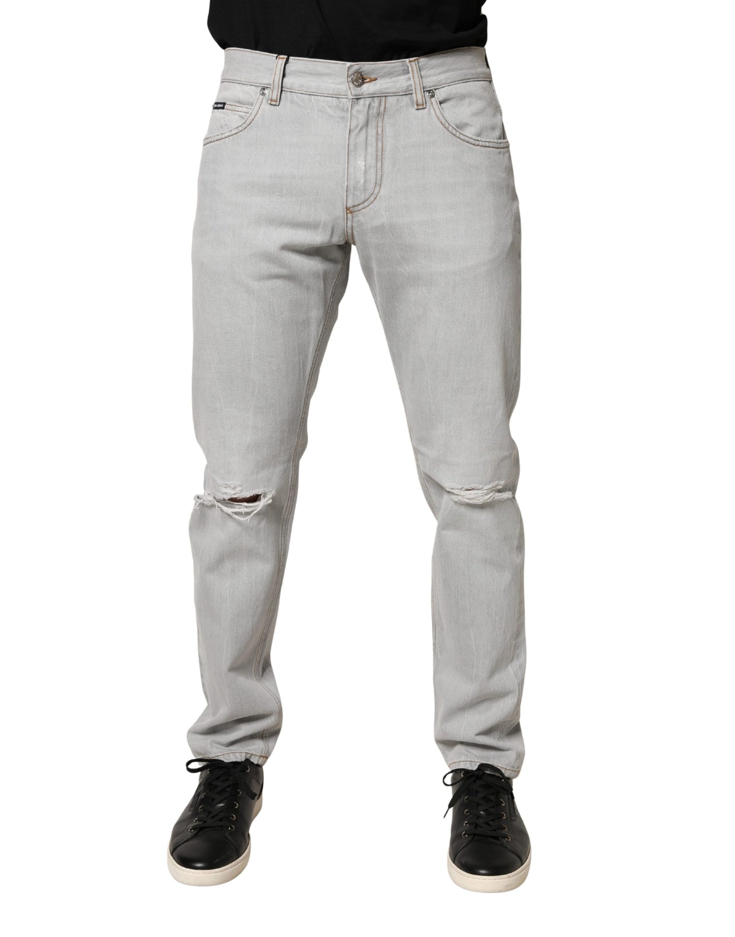 Jean Dolce &amp; Gabbana gris clair déchiré en coton, coupe droite