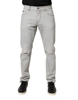 Jean Dolce &amp; Gabbana gris clair déchiré en coton, coupe droite