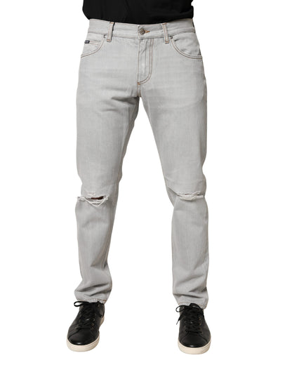 Jean Dolce &amp; Gabbana gris clair déchiré en coton, coupe droite