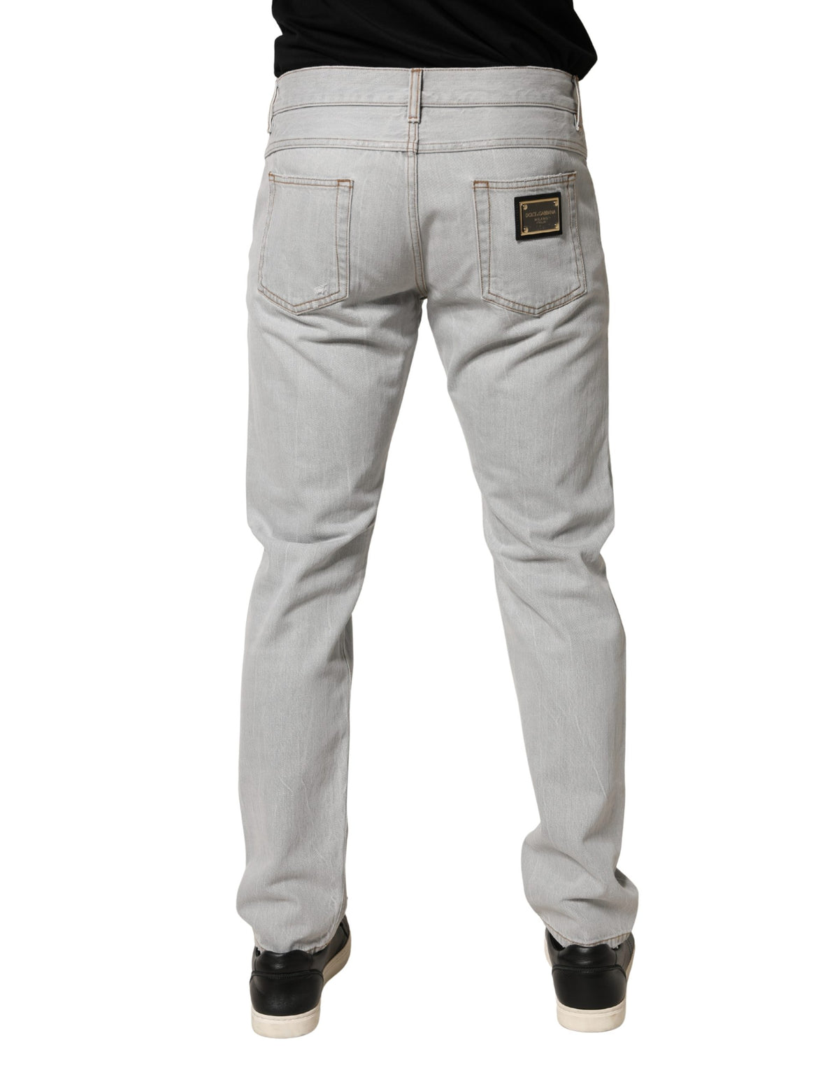Jean Dolce &amp; Gabbana gris clair déchiré en coton, coupe droite