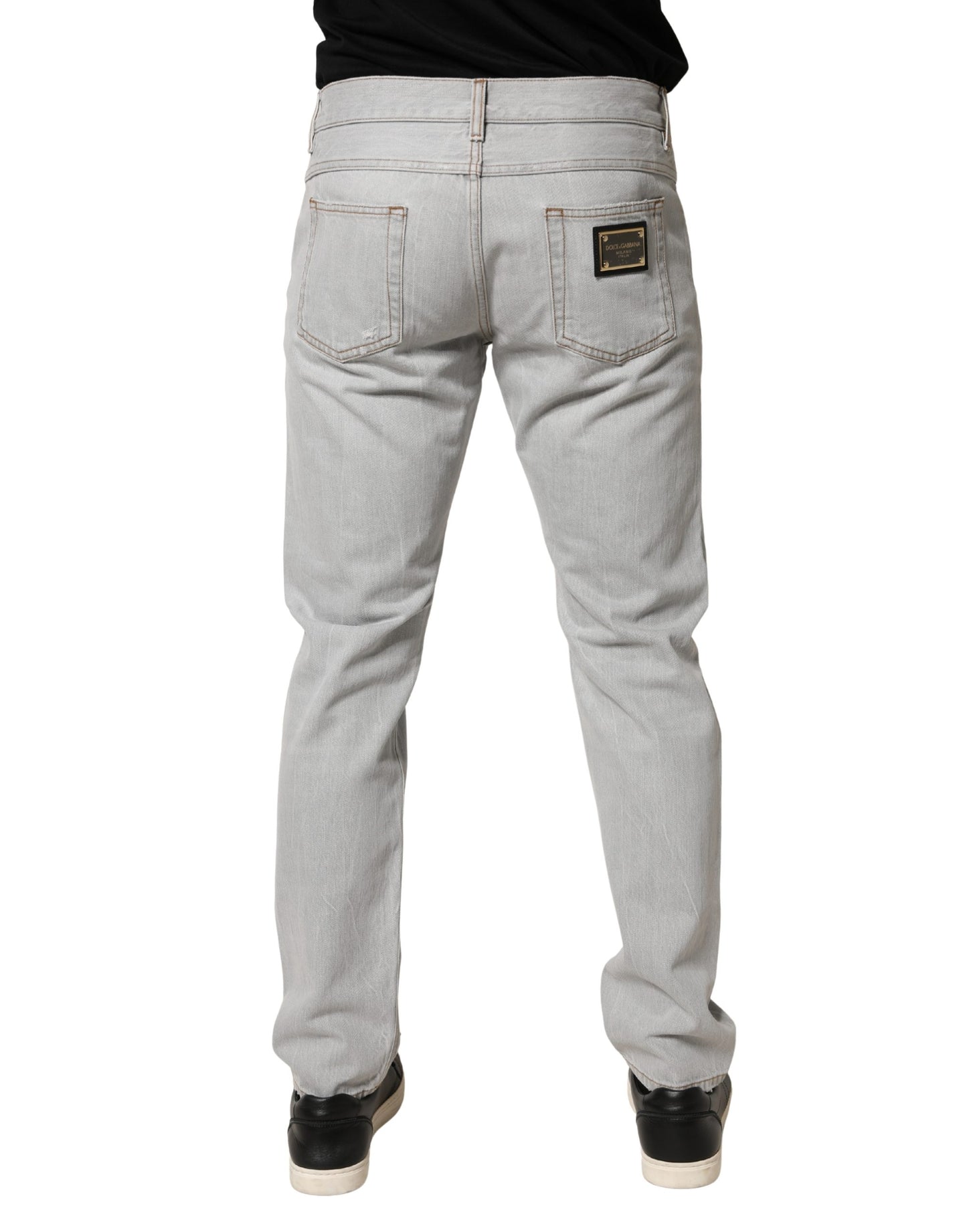 Jean Dolce &amp; Gabbana gris clair déchiré en coton, coupe droite