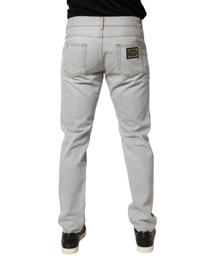 Jean Dolce &amp; Gabbana gris clair déchiré en coton, coupe droite