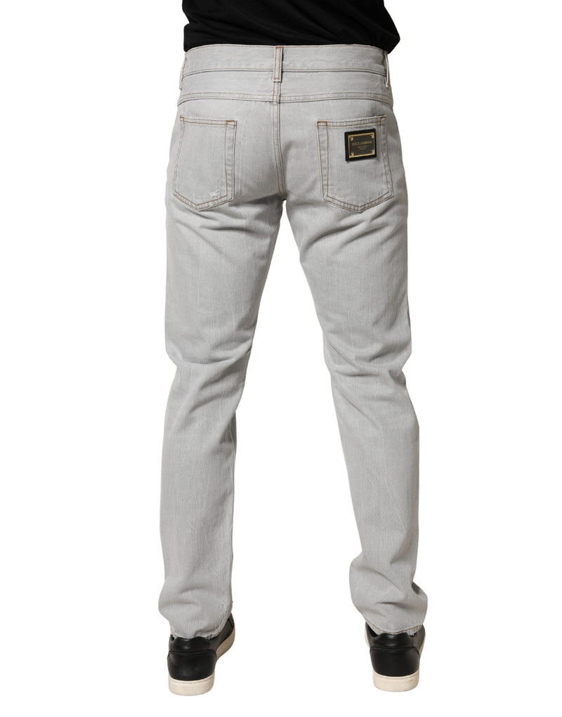 Dolce & Gabbana Lichtgrijs Gescheurd Katoen Regular Denim Jeans