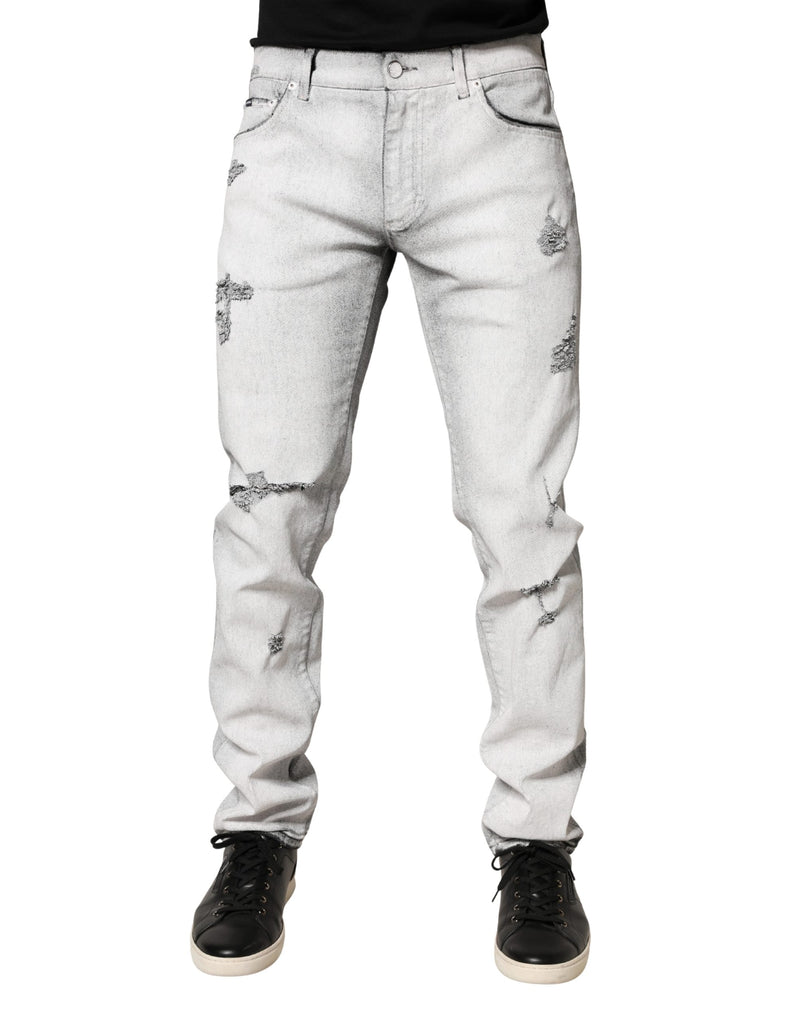 Dolce & Gabbana Lichtgrijze Gehavende Skinny Denim Jeans voor Heren