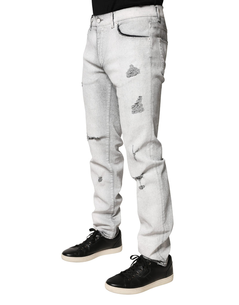 Dolce & Gabbana Lichtgrijze Gehavende Skinny Denim Jeans voor Heren