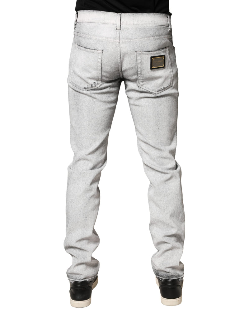 Dolce & Gabbana Lichtgrijze Gehavende Skinny Denim Jeans voor Heren