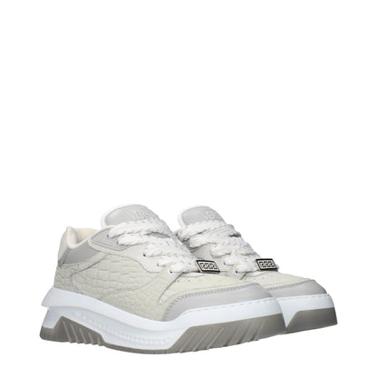 Versace Gray Leather Low Top Sneakers