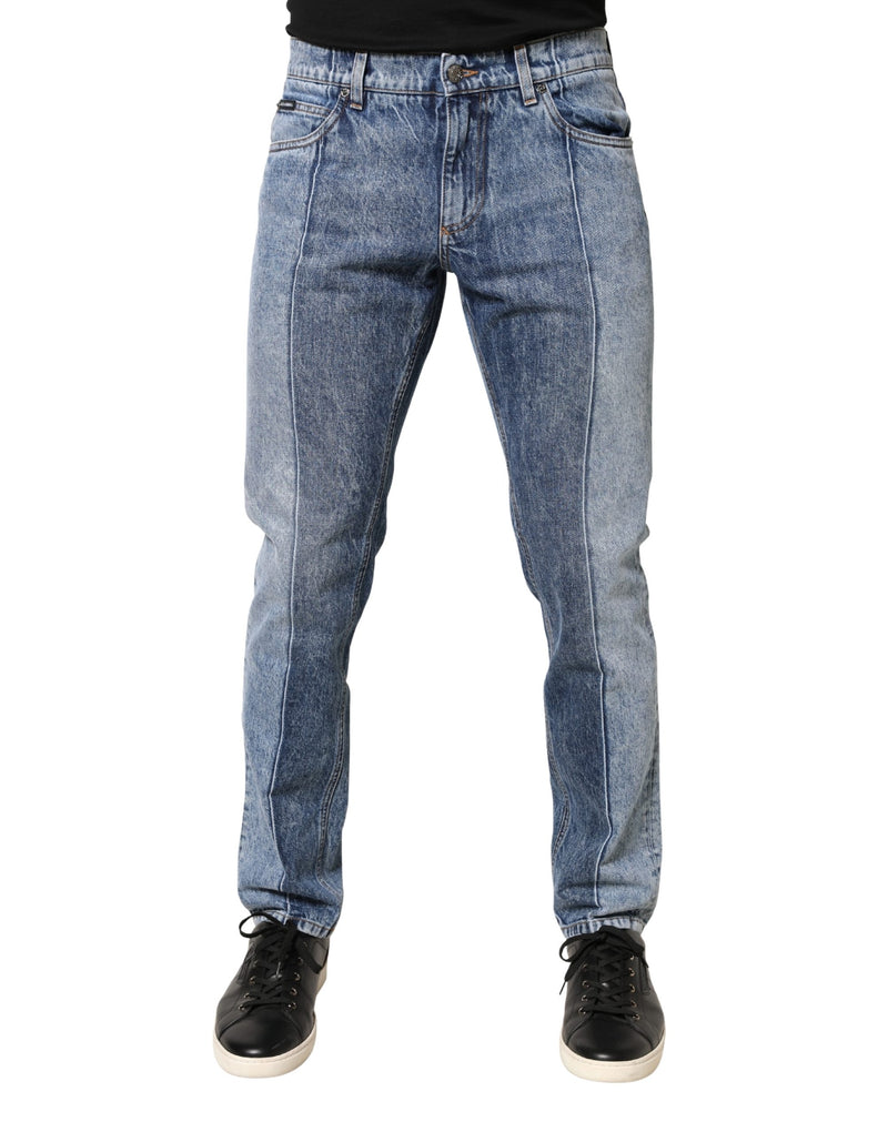 Dolce & Gabbana Tweekleurige Blauwe Katoenen Regular Heren Denim Jeans