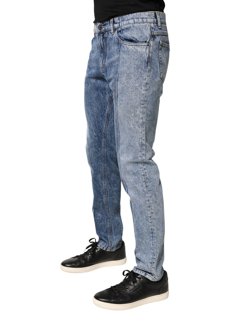 Dolce & Gabbana Tweekleurige Blauwe Katoenen Regular Heren Denim Jeans
