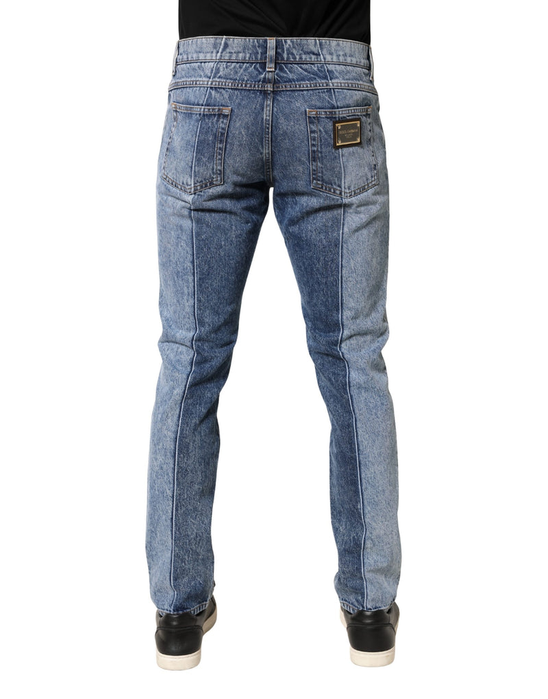 Dolce & Gabbana Tweekleurige Blauwe Katoenen Regular Heren Denim Jeans