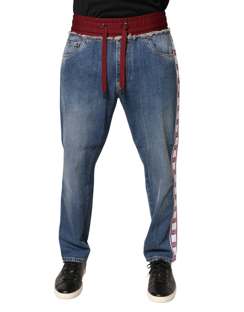 Jean droit en coton bleu Dolce &amp; Gabbana avec cordon de serrage