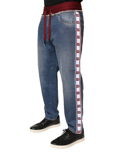Jean droit en coton bleu Dolce &amp; Gabbana avec cordon de serrage