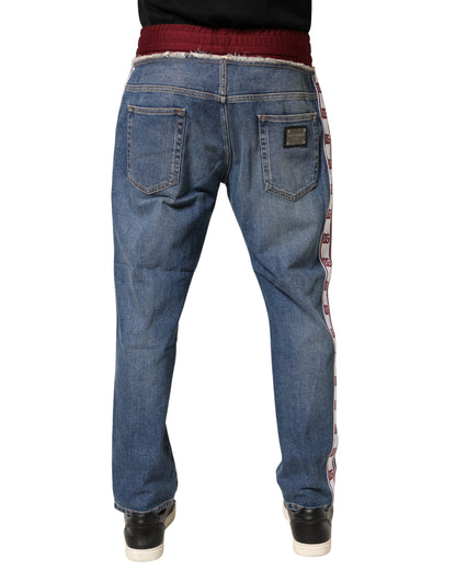 Jean droit en coton bleu Dolce &amp; Gabbana avec cordon de serrage