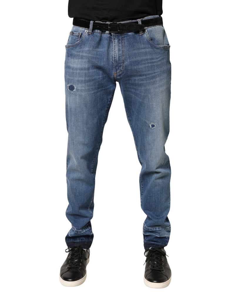 Jean skinny en coton bleu déchiré Dolce &amp; Gabbana