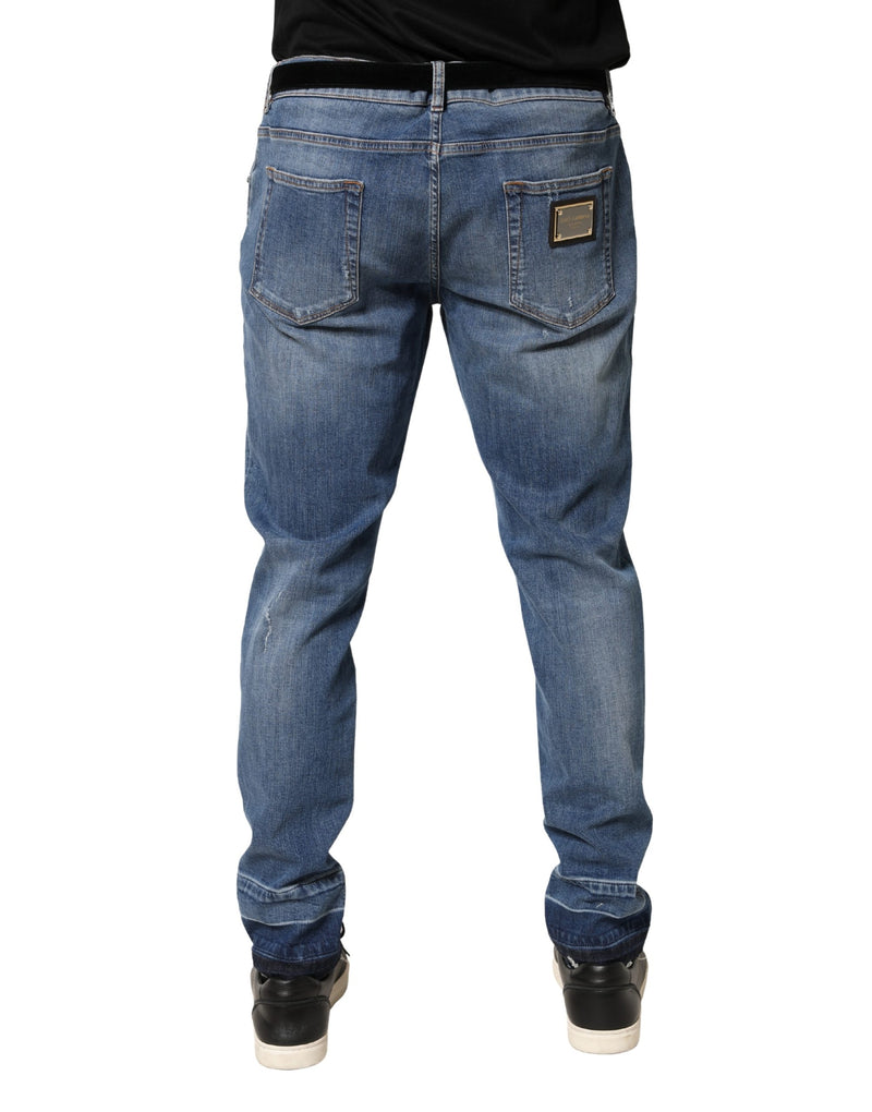 Jean skinny en coton bleu déchiré Dolce &amp; Gabbana