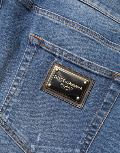 Jean skinny en coton bleu déchiré Dolce &amp; Gabbana