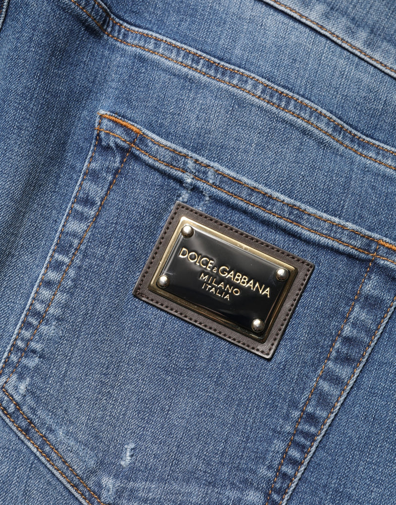 Jean skinny en coton bleu déchiré Dolce &amp; Gabbana