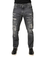Jean Dolce &amp; Gabbana gris foncé en coton déchiré, coupe ample