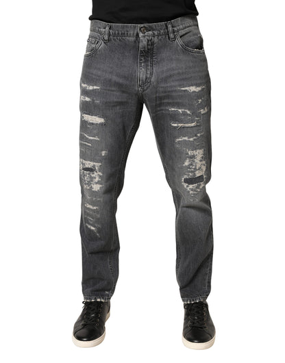 Jean Dolce &amp; Gabbana gris foncé en coton déchiré, coupe ample