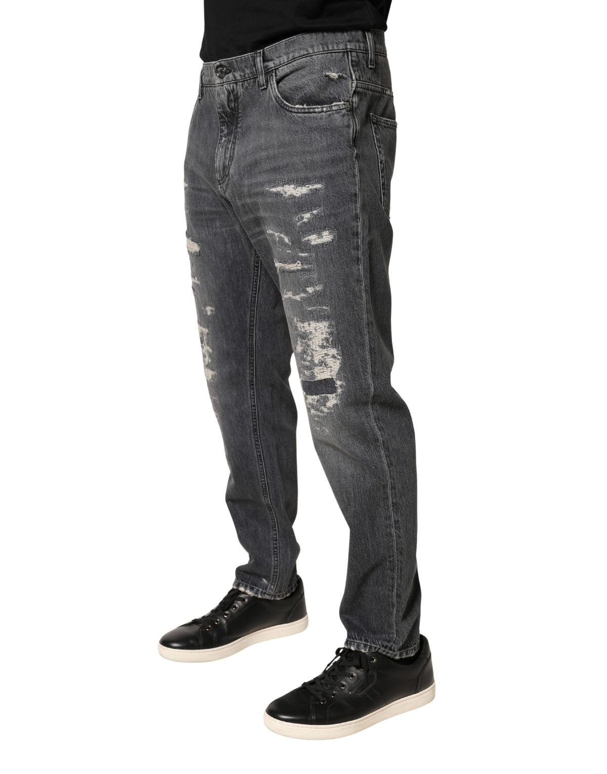 Jean Dolce &amp; Gabbana gris foncé en coton déchiré, coupe ample