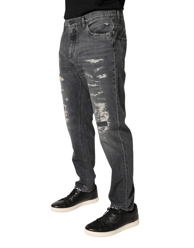 Dolce & Gabbana Donkergrijze Gescheurde Katoenen Losse Denim Jeans