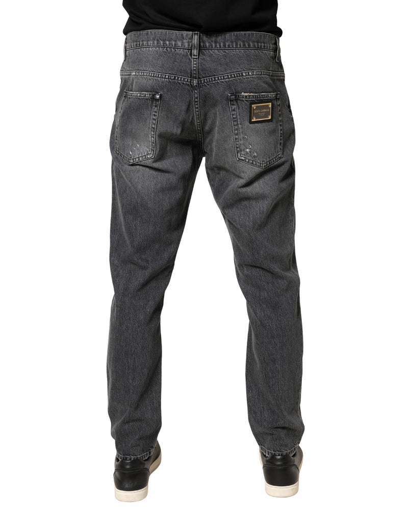 Dolce & Gabbana Donkergrijze Gescheurde Katoenen Losse Denim Jeans