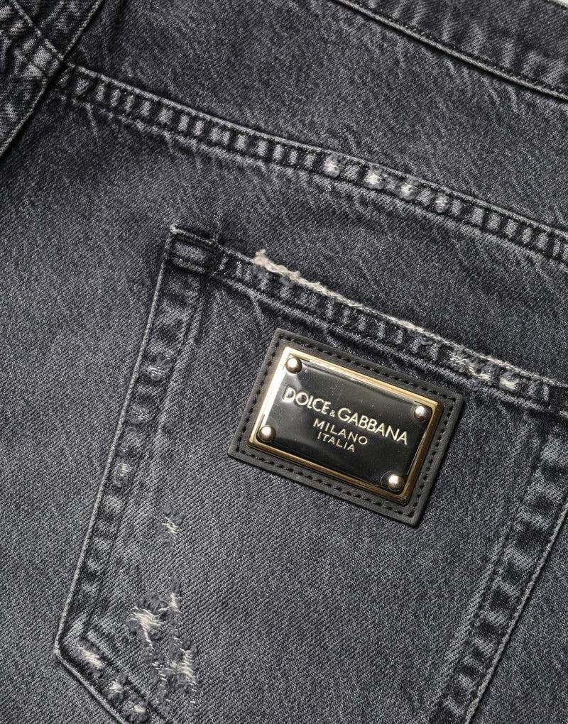 Dolce & Gabbana Donkergrijze Gescheurde Katoenen Losse Denim Jeans